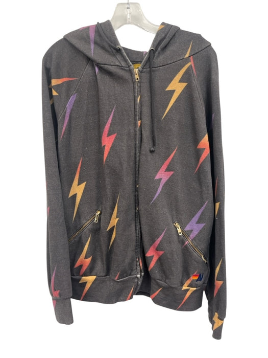 Aviator Nation Size L Grey & Multi Cotton Blend Zip Front Hooded Printed Dress Grey & Multi / L