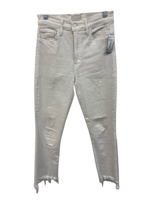 Mother Size 26 White Cotton Blend Frayed Hem High Rise Zip & Button Jeans White / 26