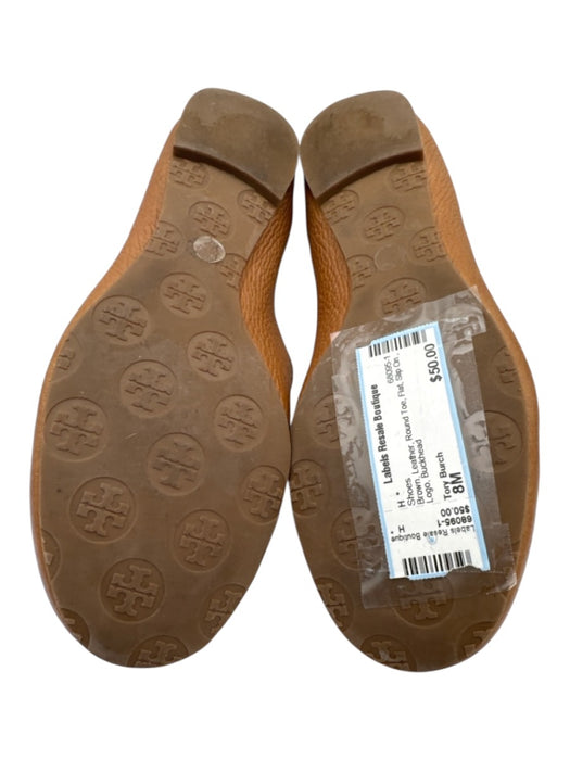 Tory Burch Shoe Size 8M Brown Leather Round Toe Flat Slip On Logo Shoes Brown / 8M