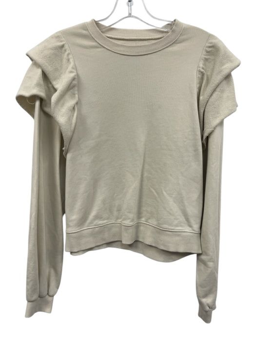 Pistola Size M Ecru Cotton Crew Neck Long Ruffle Sleeve Ribbed Detail Sweater Ecru / M