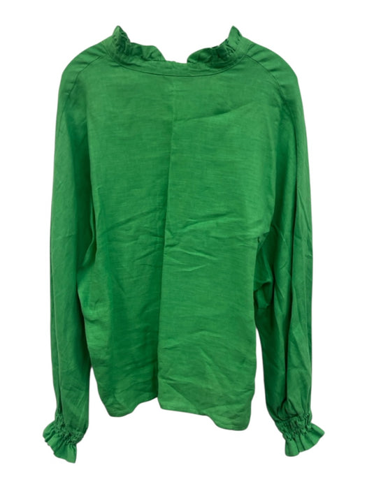 Banditas Size M Green Linen V Neck Lace Detail Long Sleeve Top Green / M