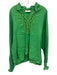 Banditas Size M Green Linen V Neck Lace Detail Long Sleeve Top Green / M