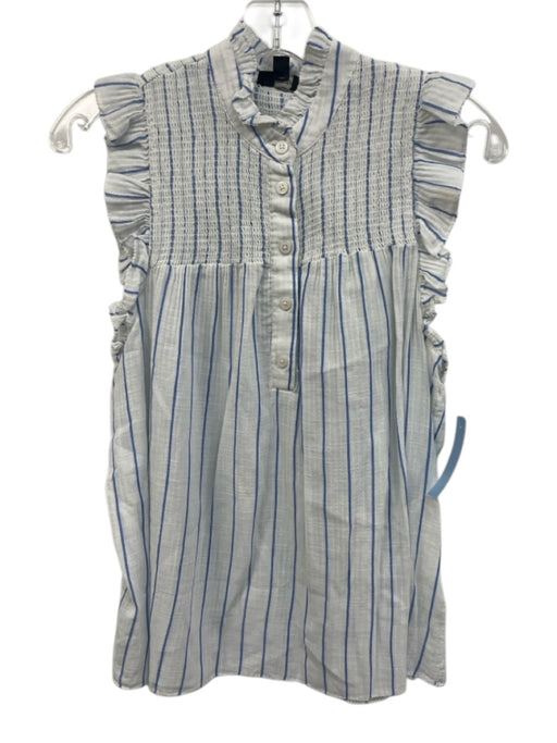 J Crew Size XS Blue & White Cotton Striped Smocked Bodice 1/2 Button Top Blue & White / XS