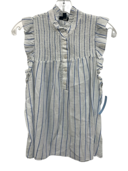 J Crew Size XS Blue & White Cotton Striped Smocked Bodice 1/2 Button Top Blue & White / XS