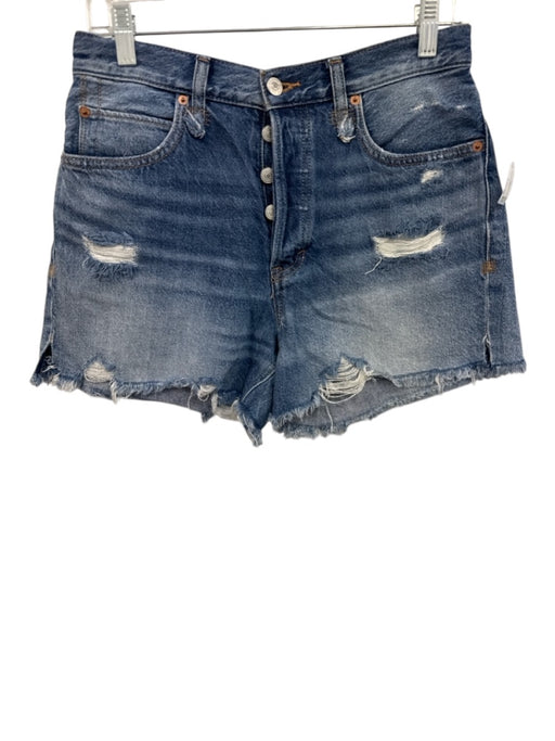 We The Free Size 27 Blue Cotton Button Fly Distressed Whiskering Shorts Blue / 27