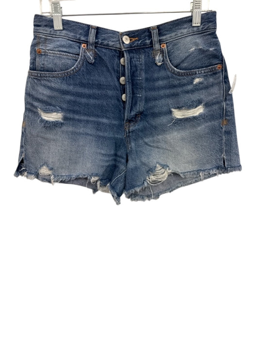 We The Free Size 27 Blue Cotton Button Fly Distressed Whiskering Shorts Blue / 27