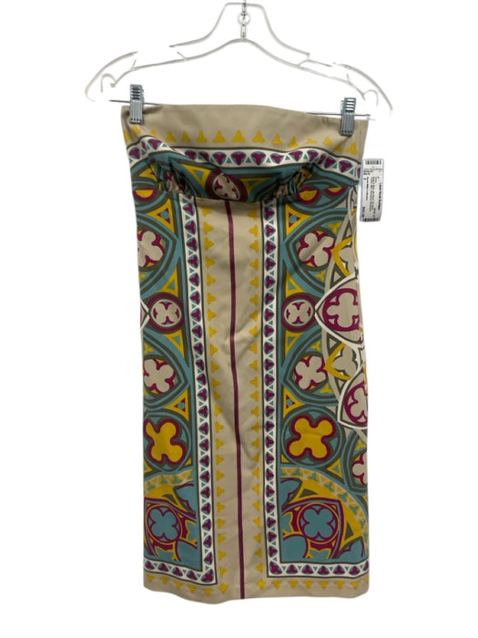 Nicole Miller Collection Size 2 Beige & Multi Silk Blend Zip Back Printed Dress Beige & Multi / 2