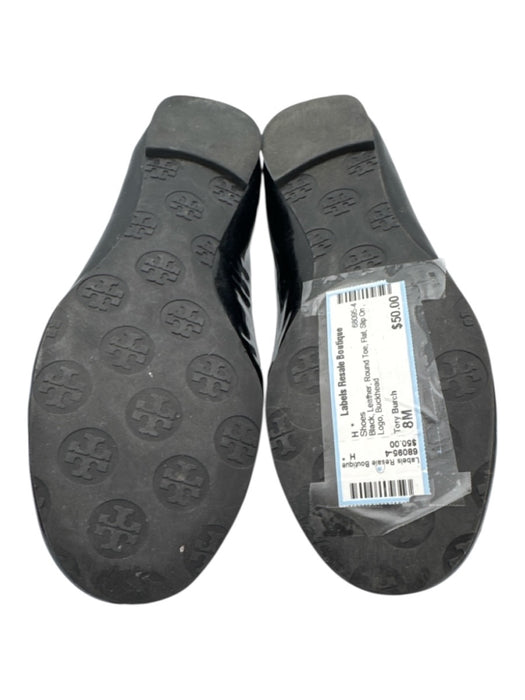 Tory Burch Shoe Size 8M Black Leather Round Toe Flat Slip On Logo Shoes Black / 8M