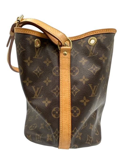 Louis Vuitton Brown & Tan Coated Canvas Monogram Leather Trim Bucket Bag Brown & Tan / M