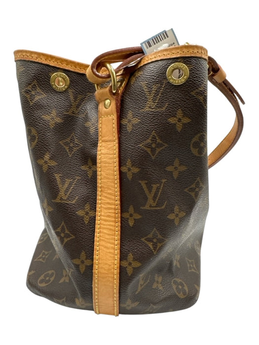 Louis Vuitton Brown & Tan Coated Canvas Monogram Leather Trim Bucket Bag Brown & Tan / M
