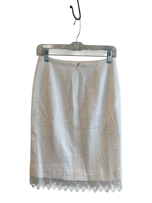 Chanel Size 38 White Cotton & Wool Blend High Rise Tweed Lace Trim Skirt White / 38
