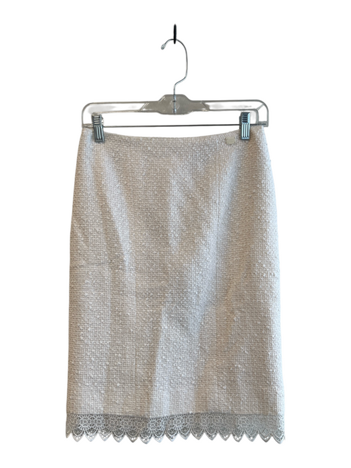 Chanel Size 38 White Cotton & Wool Blend High Rise Tweed Lace Trim Skirt White / 38