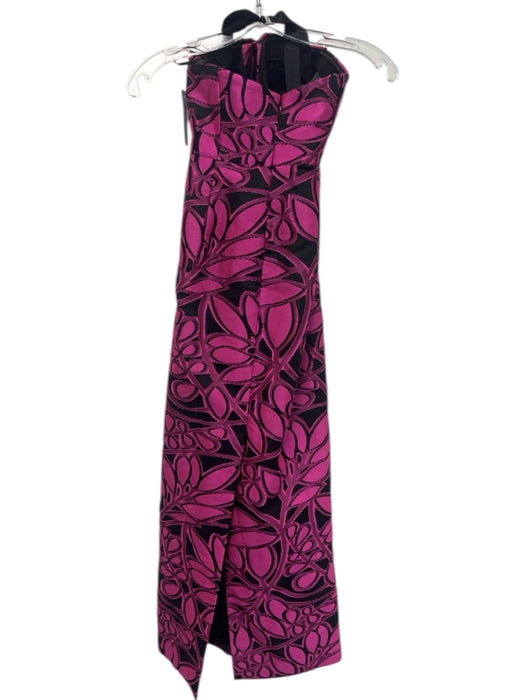 Milly Size 6 Hot Pink & Black Polyester Blend Strapless Floral Jacquard Gown Hot Pink & Black / 6