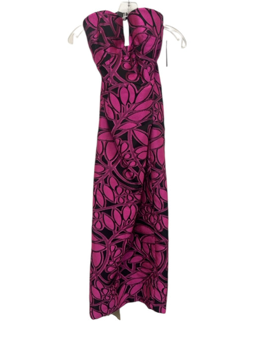 Milly Size 6 Hot Pink & Black Polyester Blend Strapless Floral Jacquard Gown Hot Pink & Black / 6