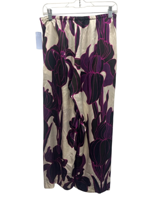 Dries Van Noten Size 40 Purple, Black, White Silk Drawstring Waist Floral Pants Purple, Black, White / 40