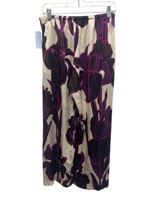Dries Van Noten Size 40 Purple, Black, White Silk Drawstring Waist Floral Pants Purple, Black, White / 40