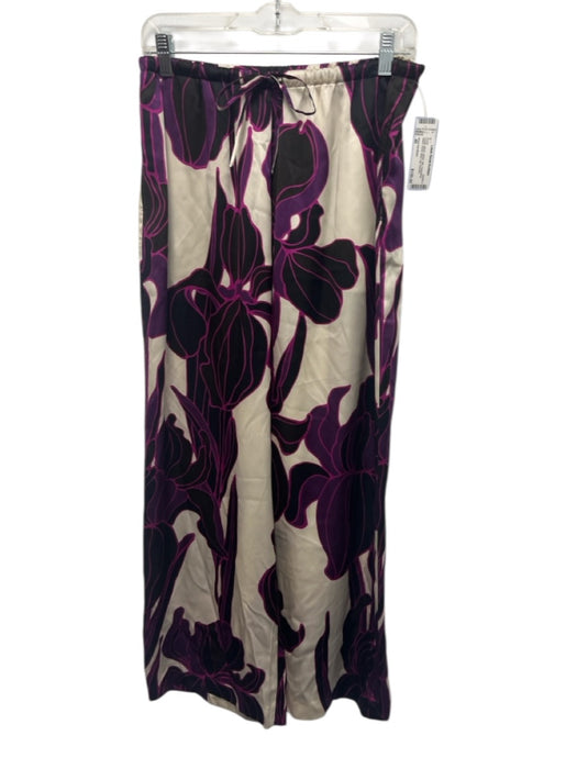 Dries Van Noten Size 40 Purple, Black, White Silk Drawstring Waist Floral Pants Purple, Black, White / 40