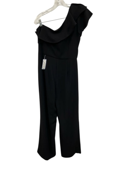 ML Monique Lhuillier Size 8 Black Short Sleeve Ruffles One Shoulder Jumpsuit Black / 8