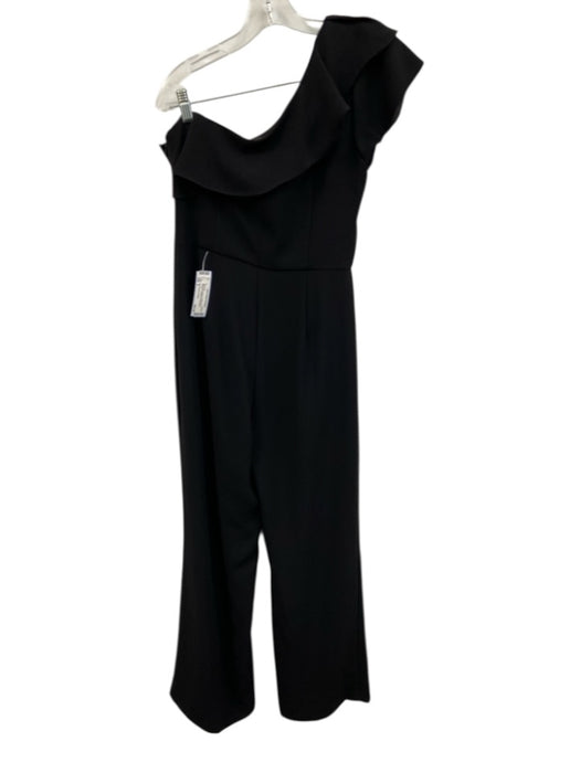 ML Monique Lhuillier Size 8 Black Short Sleeve Ruffles One Shoulder Jumpsuit Black / 8