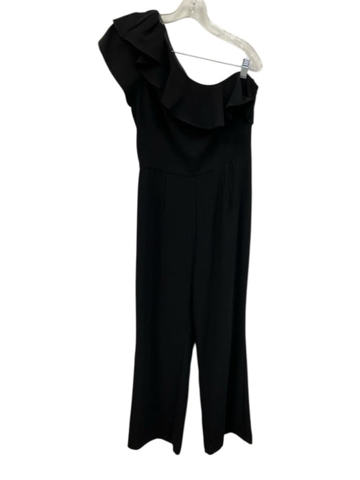 ML Monique Lhuillier Size 8 Black Short Sleeve Ruffles One Shoulder Jumpsuit Black / 8