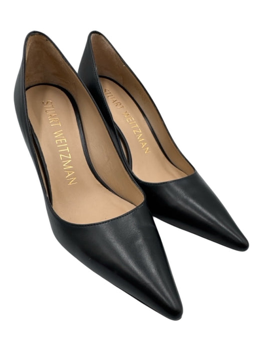 Stuart Weitzman Shoe Size 6.5 Black Leather Pointed Toe Mid Heel Pumps Black / 6.5
