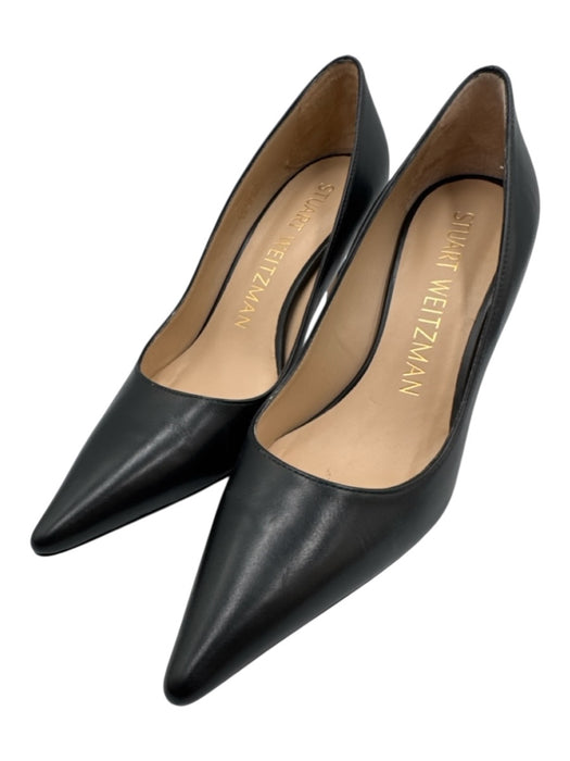 Stuart Weitzman Shoe Size 6.5 Black Leather Pointed Toe Mid Heel Pumps Black / 6.5