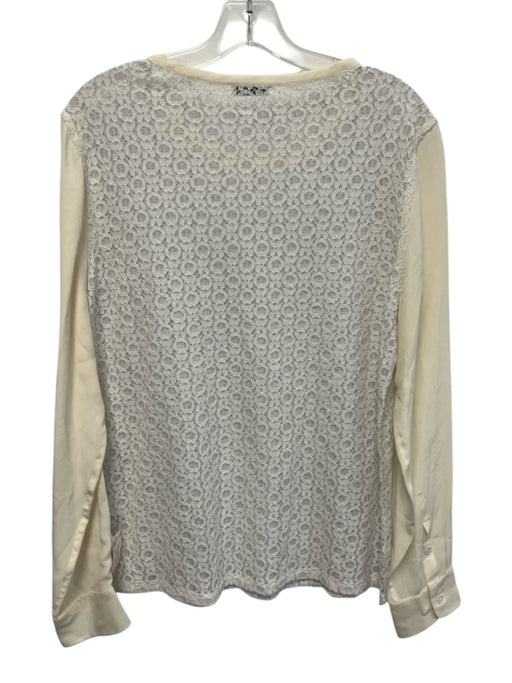 Equipment Femme Size L White Cotton Blend Long Sleeve Lace Cut Outs Top White / L