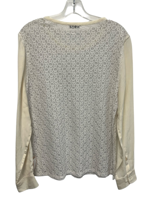 Equipment Femme Size L White Cotton Blend Long Sleeve Lace Cut Outs Top White / L