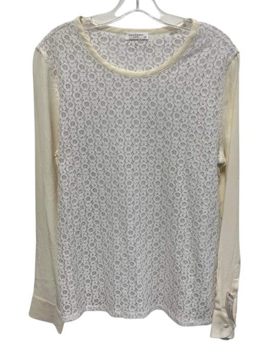 Equipment Femme Size L White Cotton Blend Long Sleeve Lace Cut Outs Top White / L