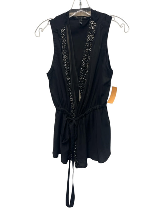 Robert Rodriguez Size 6 Black Silk Blend Sleeveless Silver Hardware Deep V Dress Black / 6