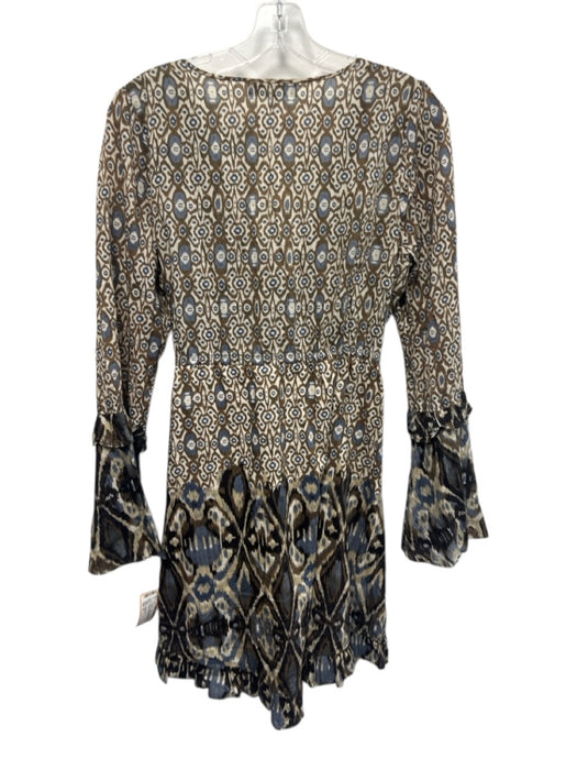 Sanctuary Size M Brown, White, Blue Cotton & Silk Long Sleeve V Neck Dress Brown, White, Blue / M