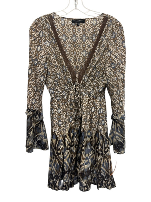 Sanctuary Size M Brown, White, Blue Cotton & Silk Long Sleeve V Neck Dress Brown, White, Blue / M