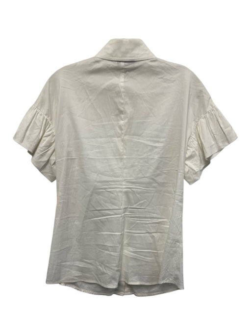Trina Turk Size L White Cotton Blend Short Sleeve flounce Button Up Collar Top White / L