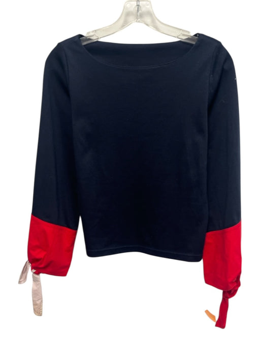 Karen Millen Size 4 Navy & Red Polyester & Cotton Long Sleeve Color Block Top Navy & Red / 4