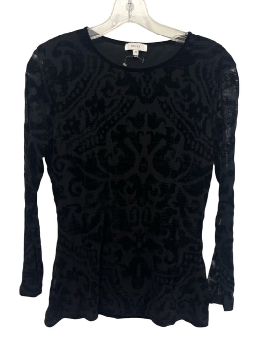 Reiss Size M Black Nylon Long Sleeve Velvet Design Top Black / M