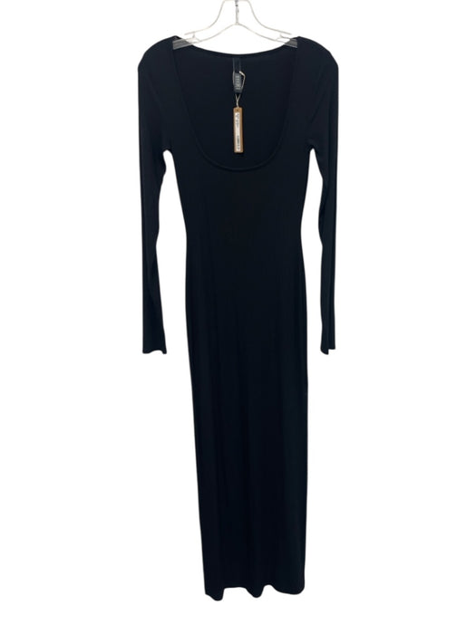 SKIMS Size M Black Modal Blend Long Sleeve Ribbed Scoop Neck Midi Dress Black / M