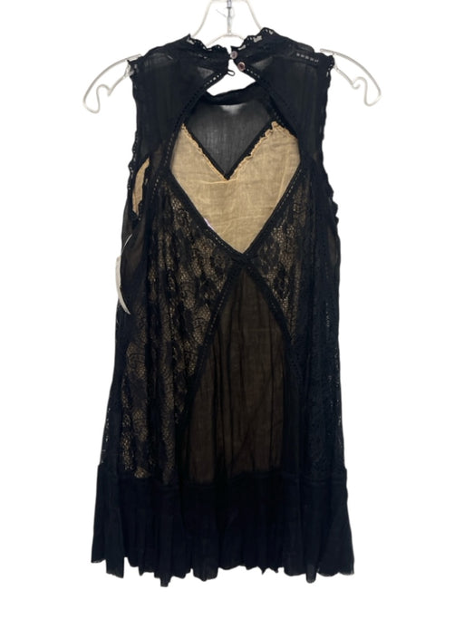 Free People Size S Black Cotton Sleeveless Sheer Overlay Cut Outs Dress Black / S
