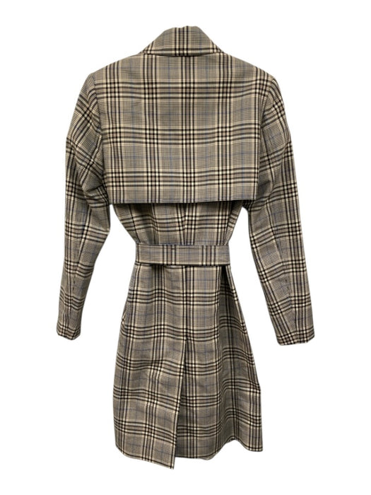 Reiss Size Est S Beige, Blue & Black Wool Blend Houndstooth Check Plaid Coat Beige, Blue & Black / Est S