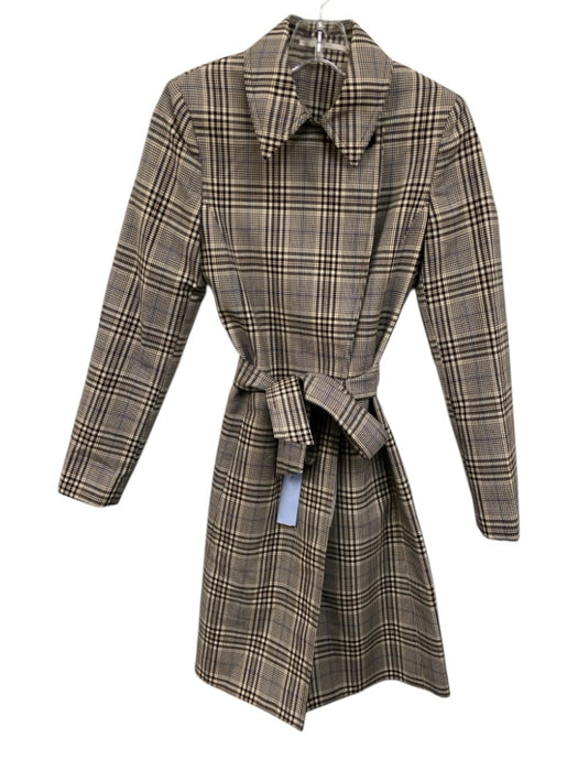 Reiss Size Est S Beige, Blue & Black Wool Blend Houndstooth Check Plaid Coat Beige, Blue & Black / Est S