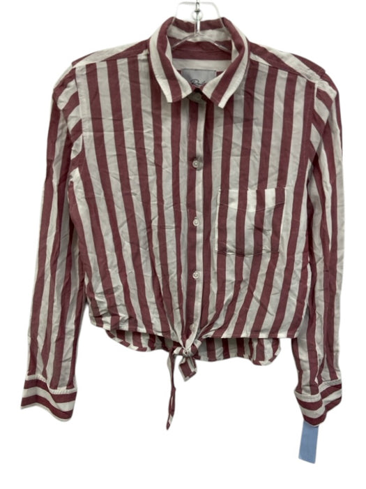 Rails Size XS Red & White Rayon Striped Long Sleeve Button Up Tie Bottom Top Red & White / XS