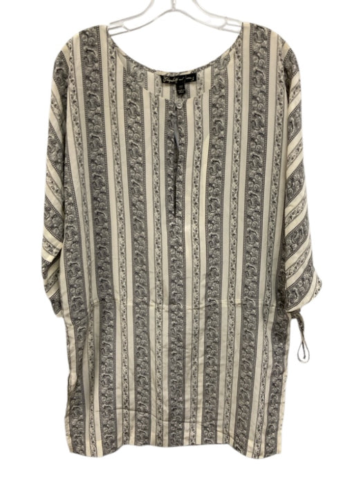 Elizabeth And James Size M Cream White & Black Silk Striped 3/4 Sleeve Short Set Cream White & Black / M
