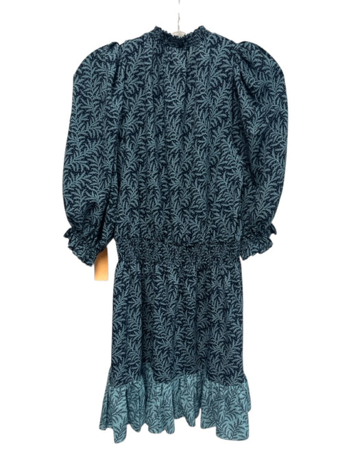 Joie Size S Blue & Navy Polyester Floral Keyhole Front 3/4 Puff Sleeve Dress Blue & Navy / S