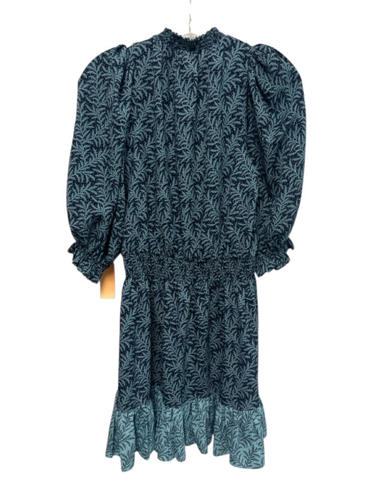 Joie Size S Blue & Navy Polyester Floral Keyhole Front 3/4 Puff Sleeve Dress Blue & Navy / S