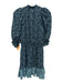 Joie Size S Blue & Navy Polyester Floral Keyhole Front 3/4 Puff Sleeve Dress Blue & Navy / S