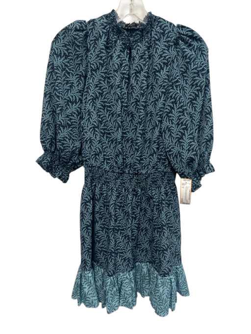 Joie Size S Blue & Navy Polyester Floral Keyhole Front 3/4 Puff Sleeve Dress Blue & Navy / S