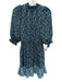 Joie Size S Blue & Navy Polyester Floral Keyhole Front 3/4 Puff Sleeve Dress Blue & Navy / S
