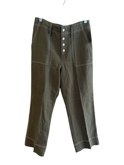Point Sur Size 6 Green Linen Contrast Stitch Button Fly High Waist Pants Green / 6