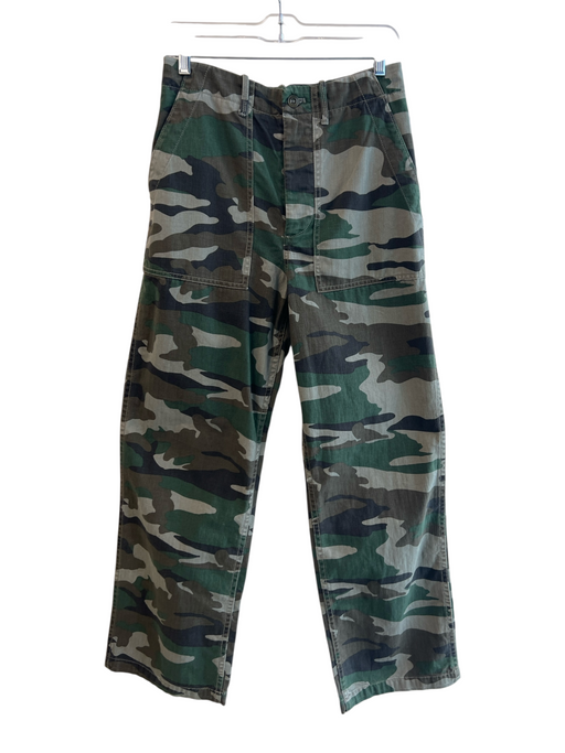 J. Crew Size 6 Green Cotton Blend Camoflage Button Fly High Waist Wide Leg Pants Green / 6