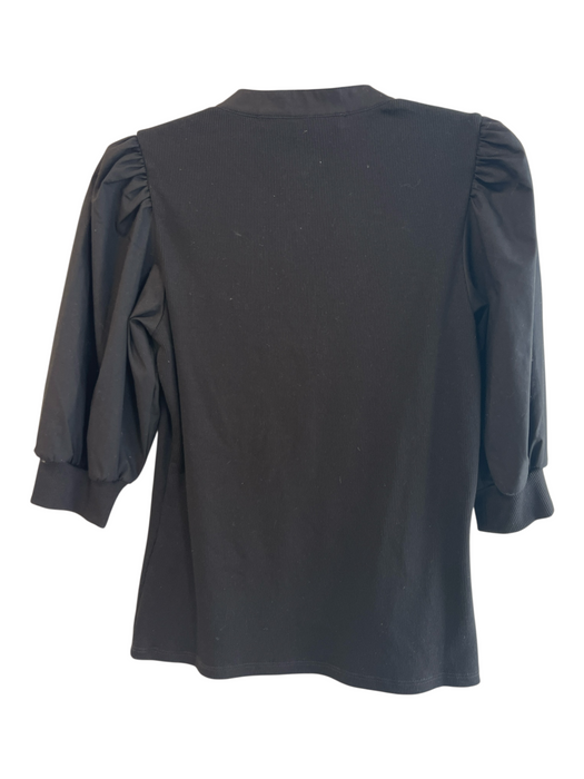 Veronica Beard Jeans Size XS Black Pima Cotton Half Puff Sleeve Half Button Top Black / XS