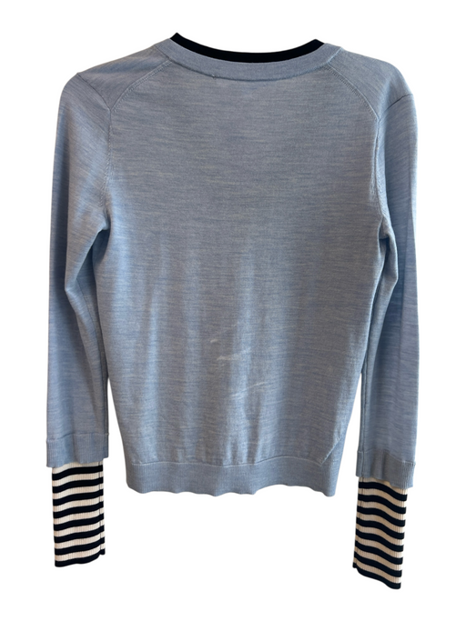 Veronica Beard Size Small Blue Merino Wool Long Sleeve V Neck Striped Detail Top Blue / Small